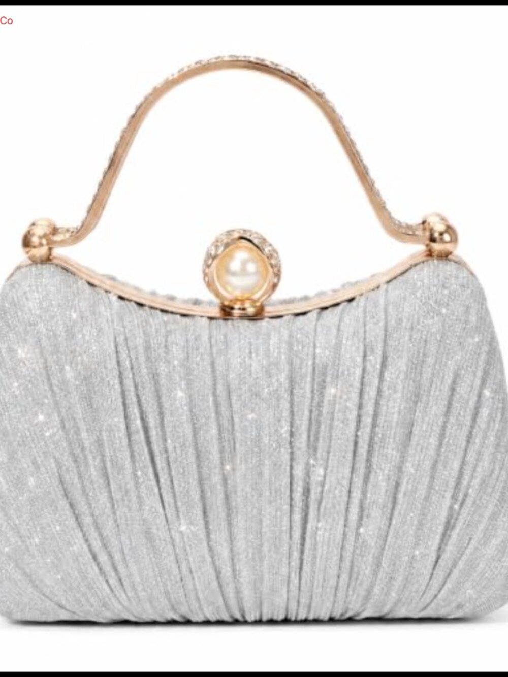Pleated Bling Sequin Evening Clutch with Handle & Chain Strap